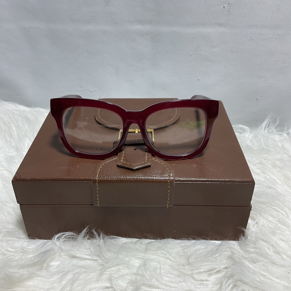 Gucci Red Acetate Glasses with Rectangular Design